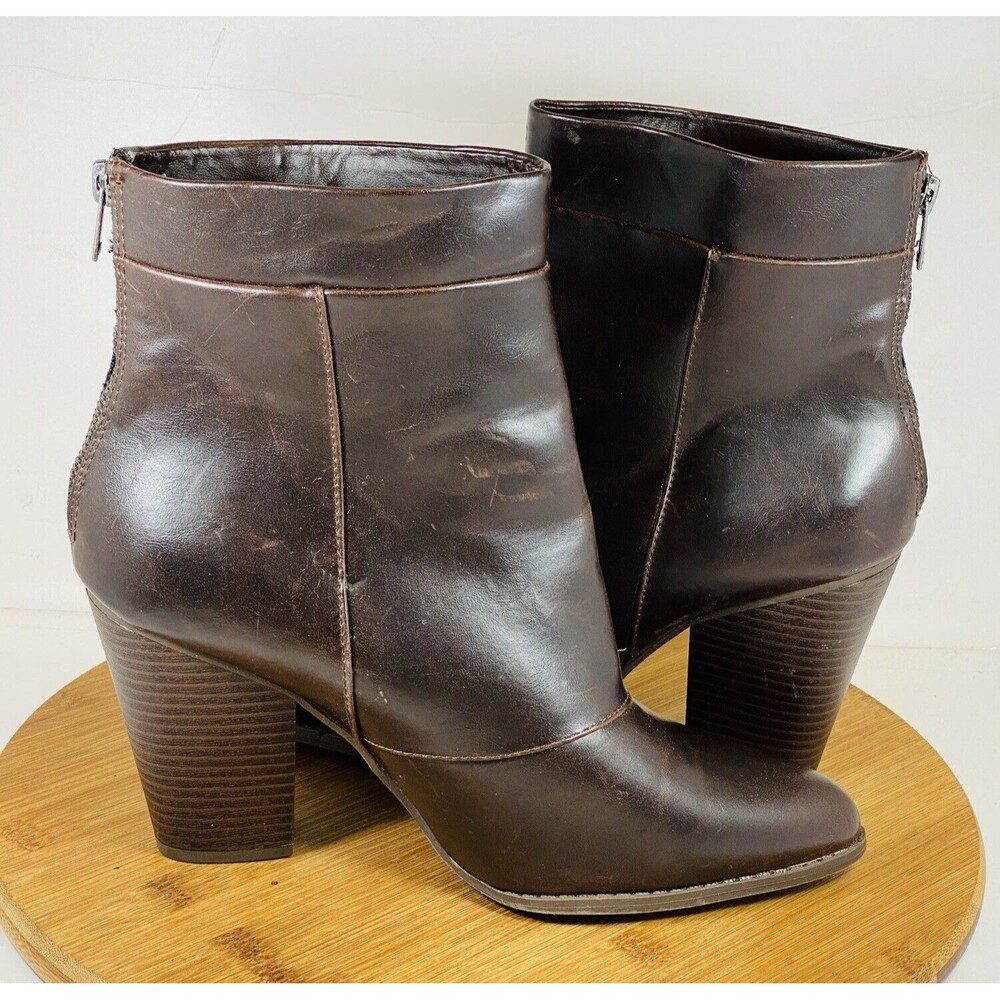A+ Women's Shoes Brown Zip Block Heel Ankle Booties Boots Size 8